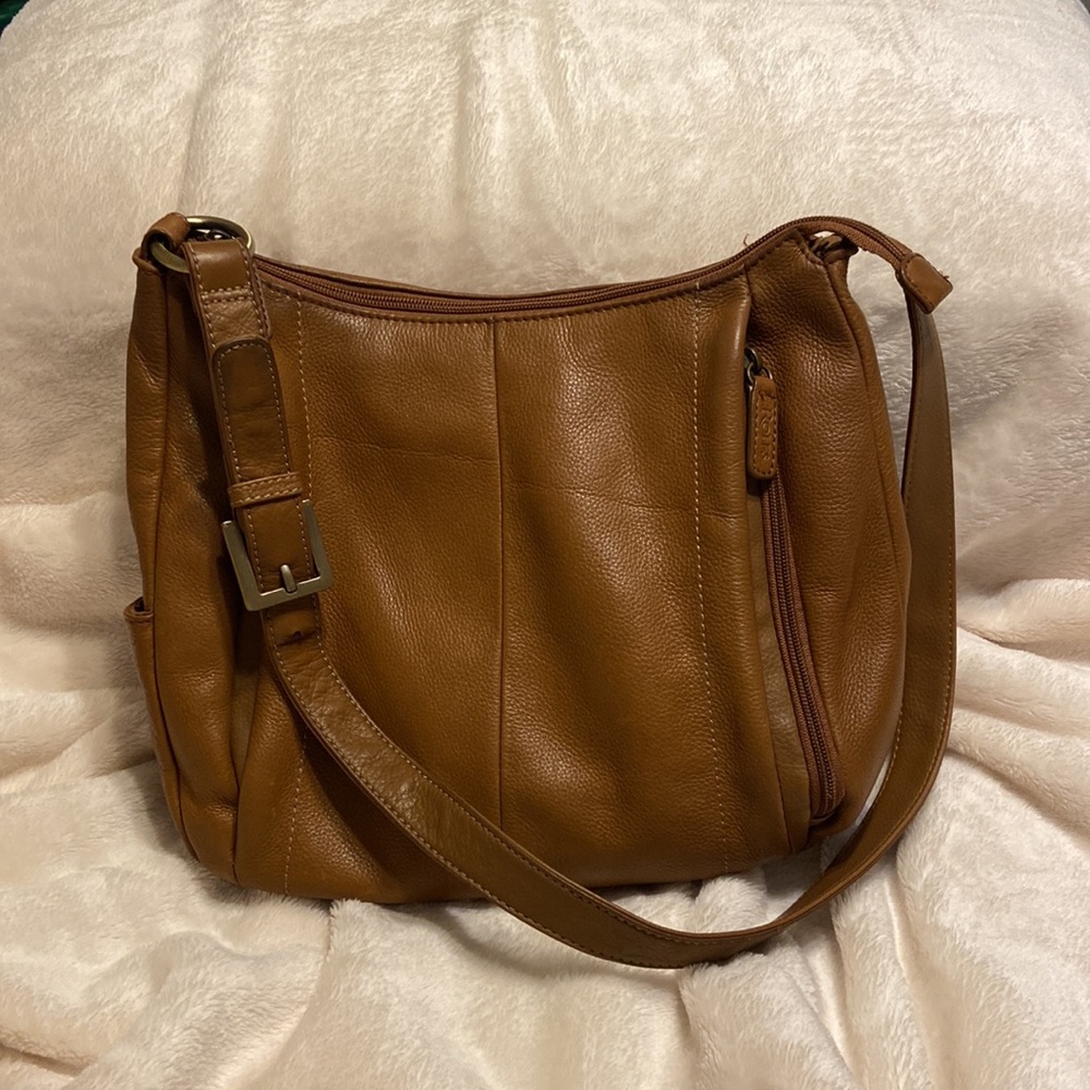 Rolf’s Genuine Leather Cognac Pebbled Leather Slouchy Satchel Shoulder Bag